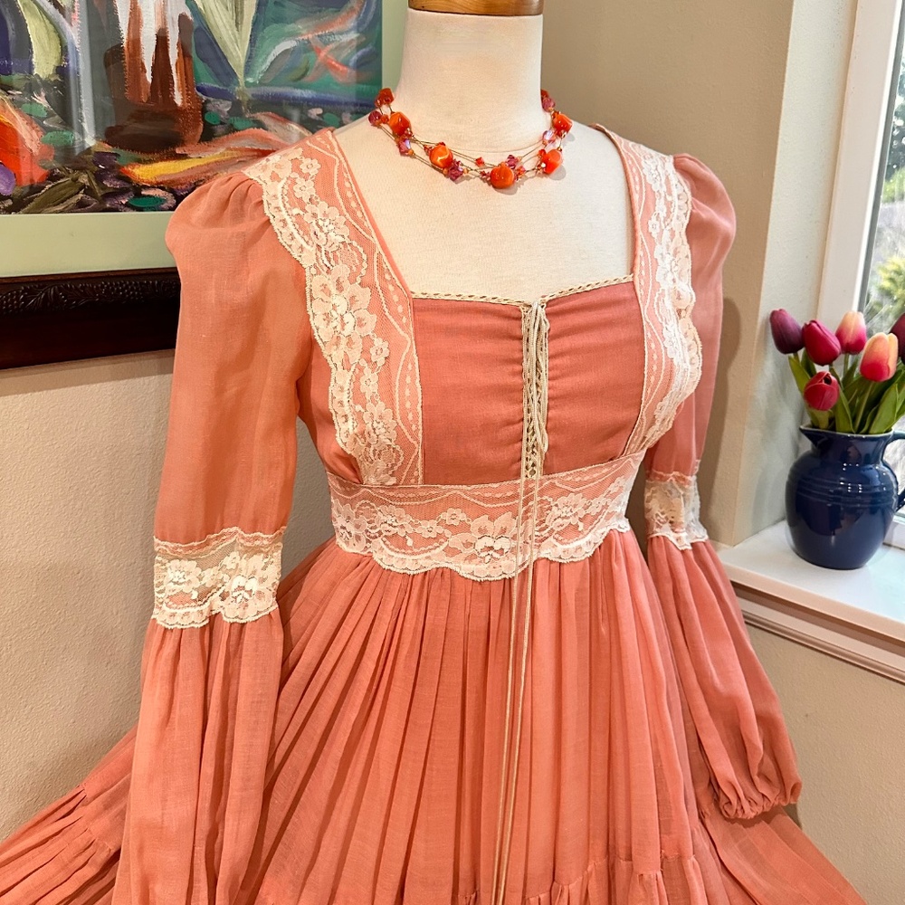 Vtg 70s Gunne Sax Victorian Maxi Prairie Corset Dress Rose Pink - Vtg 9 or S - Picture 8 of 15